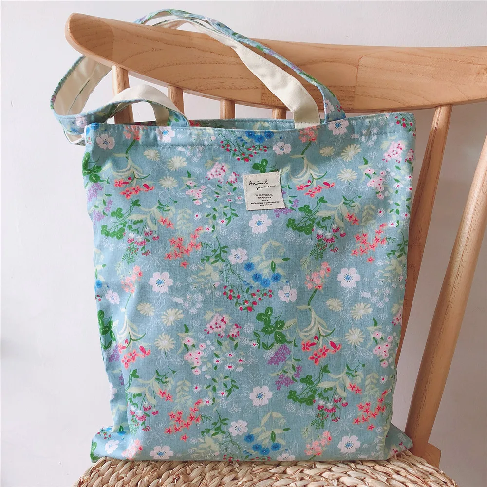 green floral Женские сумки с цветочным принтом, Холщовая Сумка-тоут, для ежедневного использования, многоразовая хлопковая ткань, Повседневная сумка для покупок, женские сумки через плечо - Цвет: green floral