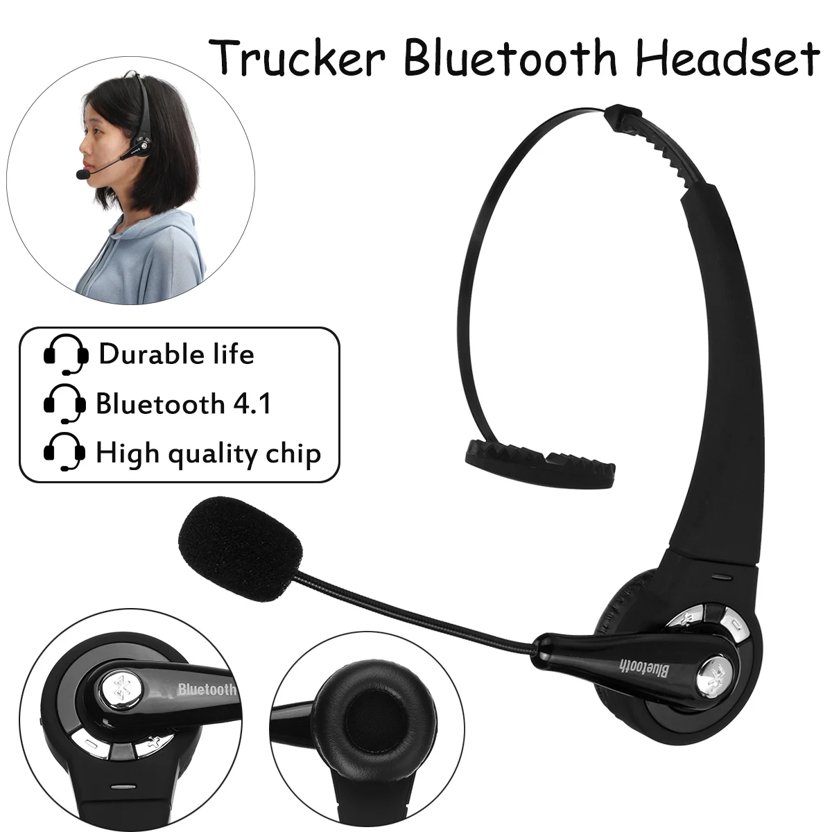 Wireless Headset Mic Hands Free Headphone bluetooth Over Head Noise Canceling Headphones Calling Center for Truckers Drivers