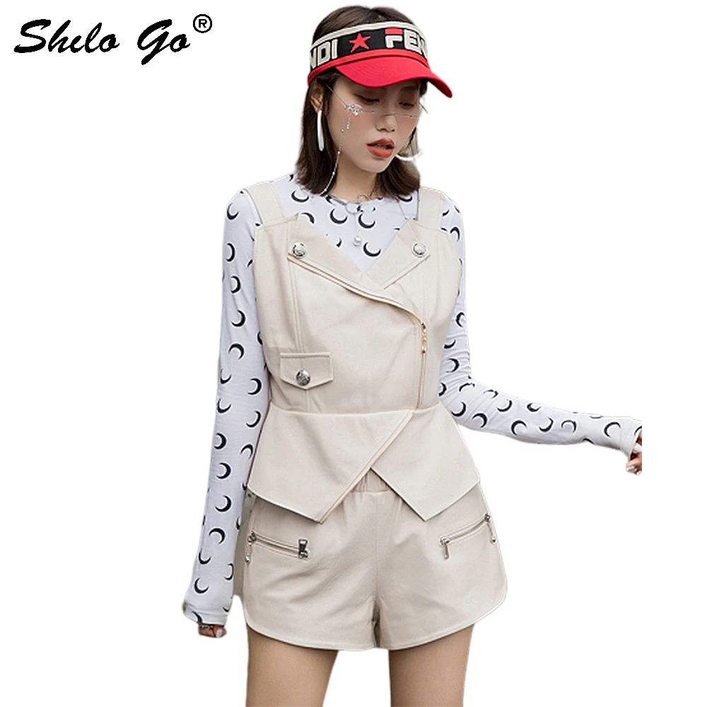 

Genuine Leather Vest Multicolor Modern Lady Streetwear V-Notch Thick Strap Sleeveless Fit and Flare Top Autumn Women Solid Vests