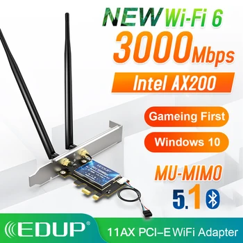 

EDUP 3000Mbps WiFi 6 PCI-E Network Card 802.11AX/AC Dual Band 2.4G/5GHz Wireless Intel AX 200 PCI Express WiFi Bluetooth Adapter