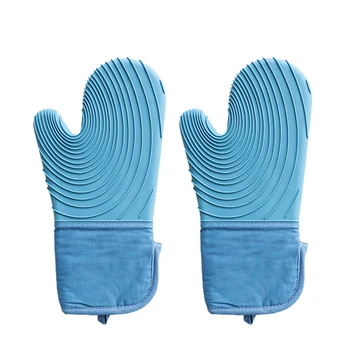 

1pair Pot Holders Heat Resistant Non Slip Professional Anti-scalding Silicone Oven Mitts BBQ Long Baking Kitchen Thickened
