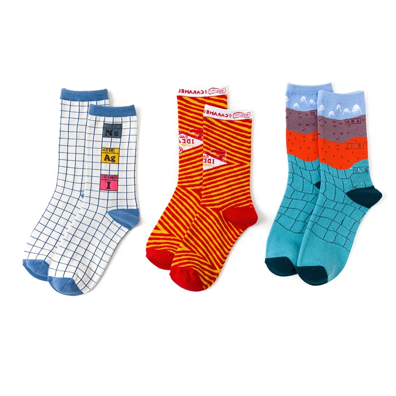 Цветные хлопковые длинные носки с принтом, мужские забавные носки, Harajuku, геометрические носки с граффити, женские оригинальные креативные носки, 5 пар/уп