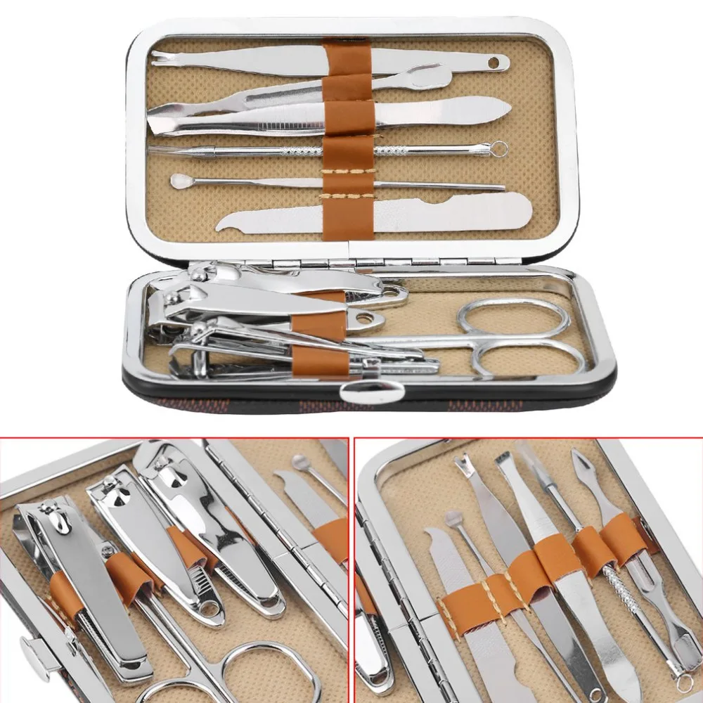 10PCS/Set Stainless Steel Universal Home Office Manicure Set Nail Clippers Cleaner Grooming Kit Nail Care Tool Sets