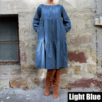 

Plus Size Denim Dress 2020 Bohemian Women Autumn Long Lantern Sleeve Knee-Length Dress Casual Vestido Off Shoulder Sundress