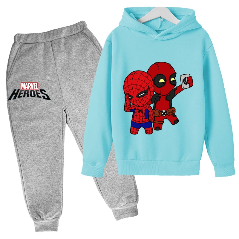 Spiderman- Tracksuits Kids Hoodies Boy Girl Sweatshirt Clothes Set America Heros Hooded Pants Suit Deadpool- Pullover Sportwear little kid suit Clothing Sets