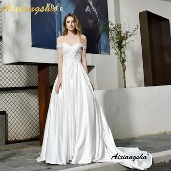 

Aixiangsha Appliques Wedding Dresses A-Line Lace Beaded Vestido De Noiva Off The Shoulder Sweetheart Robe De Mariage For Women