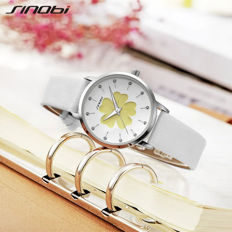 Sinobi Beauty Flower Design Woman Watches Top Brand White Strap Women Quartz Wristwatches Elegant Fashion Female 2