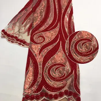 

Wine Color African Lace Fabric 2020 High Quality French Velvet Lace Fabric With Stones Lace Fabric For Wedding Party