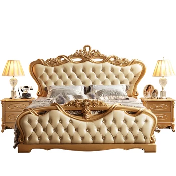 

European style wooden carved classical design bedroom furniture royal marriage bed