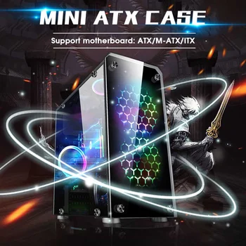 

Mini ATX Gaming Computer PC Cases Towers Glass Panel Desktop Computer Mainframe Full-side Transparent Chassis