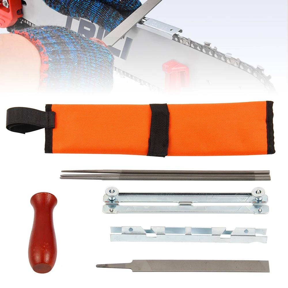 

8pcs Professional Chainsaw Chain Sharpening Kit Tool Set Hardwood Handle + Round/Flat File Guide Bar File Sharpener Tools
