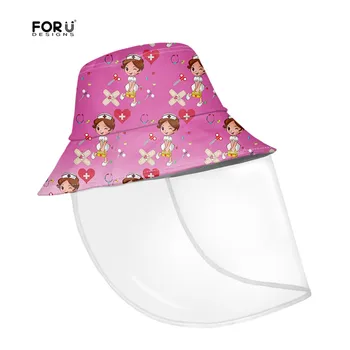 

FORUDESIGNS Gradient Pink Women Sun Cap Foldable Bucket Hat with Full Mask Girls Splash Anti-Fog Anti-Oil Cap Fishment Hat Girls