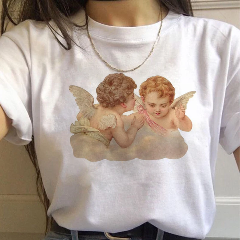 Angels эстетическое Harajuku винтажные футболки для женщин Ullzang 90s футболки с рисунками гранж корейский стиль футболка хип хоп топы футболки женские - Цвет: 7513