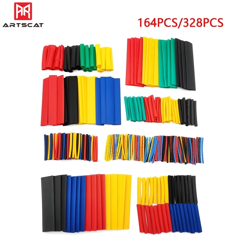 164pcs 328pcs 8 Size Sleeving Wrap Wire Car Electrical Cable Tube Kits