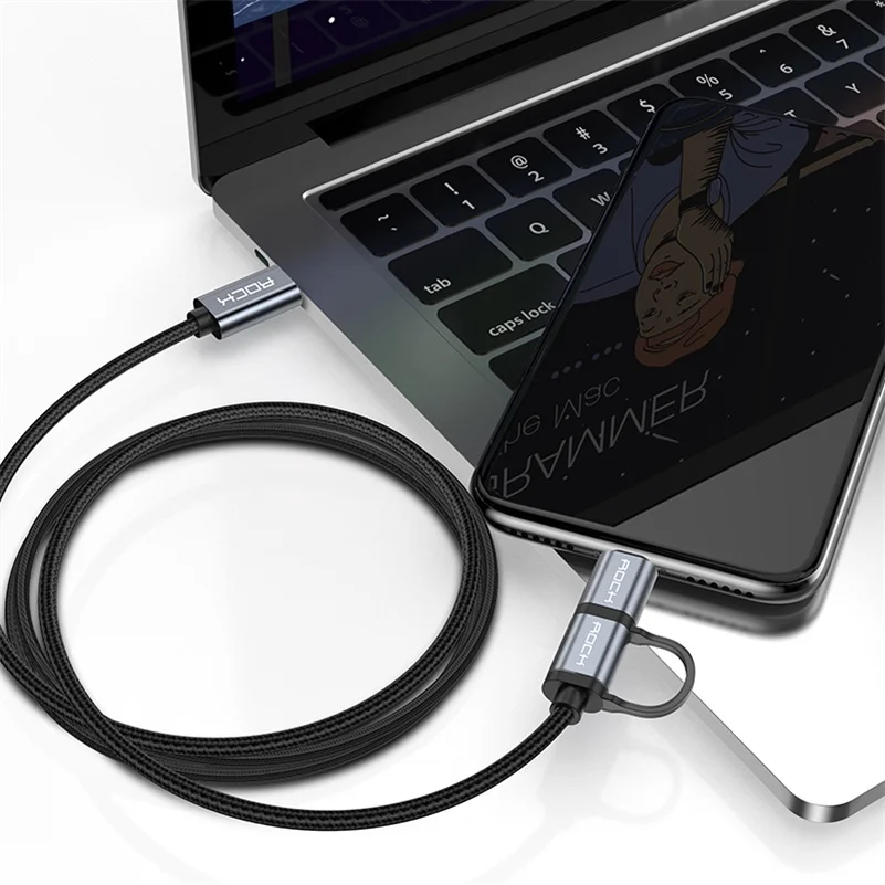 Rock 2 в 1 usb type c к usb type c кабель для быстрой зарядки samsung для usb c к Lightning Кабель для зарядки iPhone macbook pro PD - Цвет: Черный