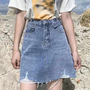 

2020 High-waisted Denim A-line Short Skirt Wild Worn Korean Students Wild Skirt