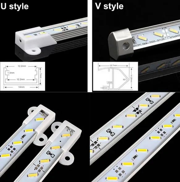 7020 светодиодный свет бар U/V паз светодиодный жесткой полосы света украшения лампы AC/DC 12V 36 светодиодный S/0,5 м светодиодный трубки Жесткая светодиодная лента