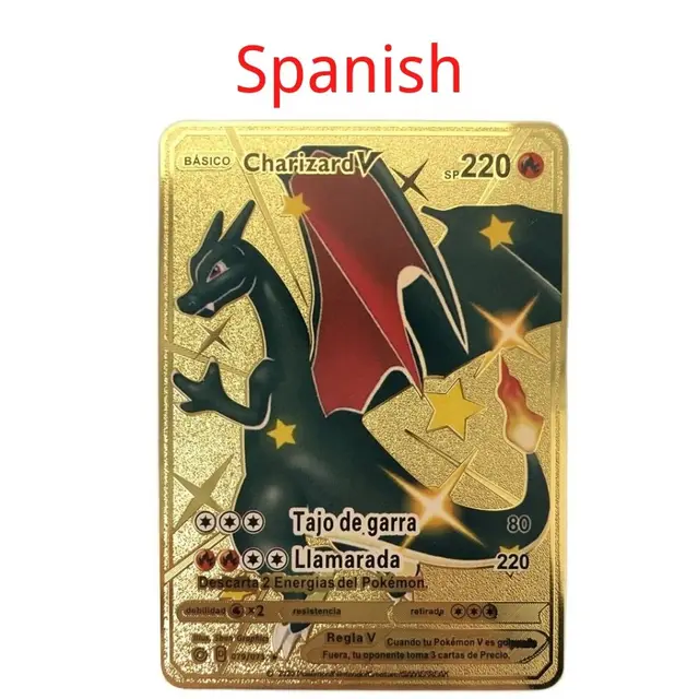 Spanish Pokemon Metal Card Pikachu Fire-breathing Dragon VMAX Gold V/GX/OX Card Toys Play Games Collection Card Children's Gifts 1