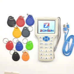 Inglês 10 frequência rfid cartão read writer rfid copiadora programador cloner 5 pces 125khz keyfobs + 5 pces 13.56mhz uid keyfobs