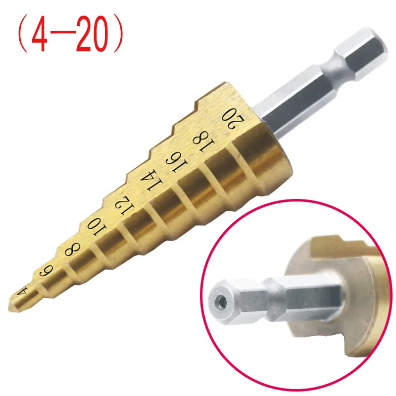 1pc HSS high speed steel step drill step taper titanium plated metal drill 4-12/4-20/4-32mm power tool accessories drill bit