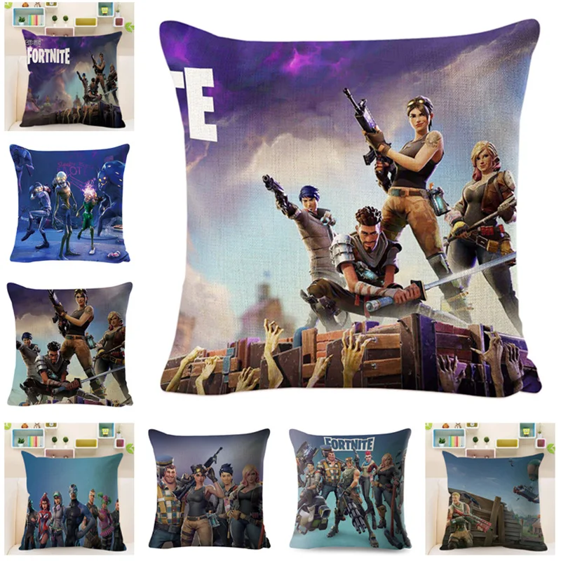 

Pillow Case 45*45CM Fortnite Game Figure Model Pattern Pillowcase Home Decor Flax Cartoon Cushion Cover Sofa Decor Car Decor