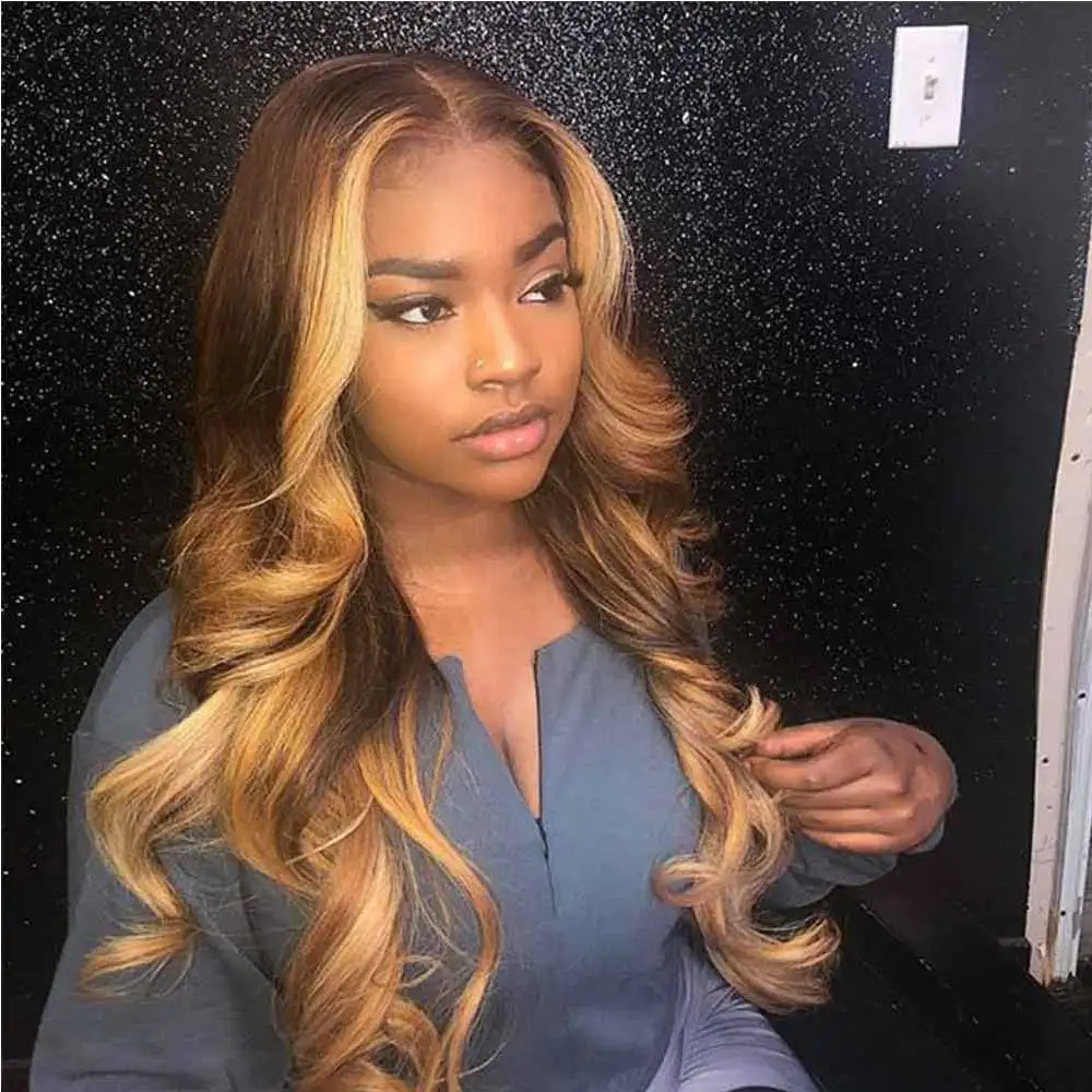 Atina 360 Lace Frontal Human Hair Wig Pre Plucked Brazilian Remy Ombre Wavy Color With Baby For Black Women | Шиньоны и парики