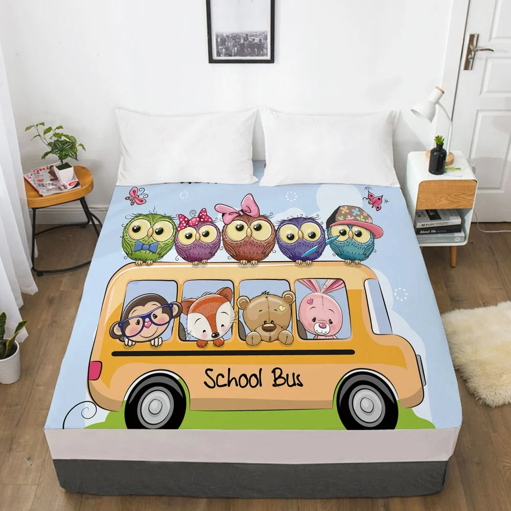 

1 Pcs 3D Printed Kids Cartoon Owls Soft Fitted sheet With Elastic Band solid Bed Sheet Cover-Wrinkle Abrasion Resistant Sheets