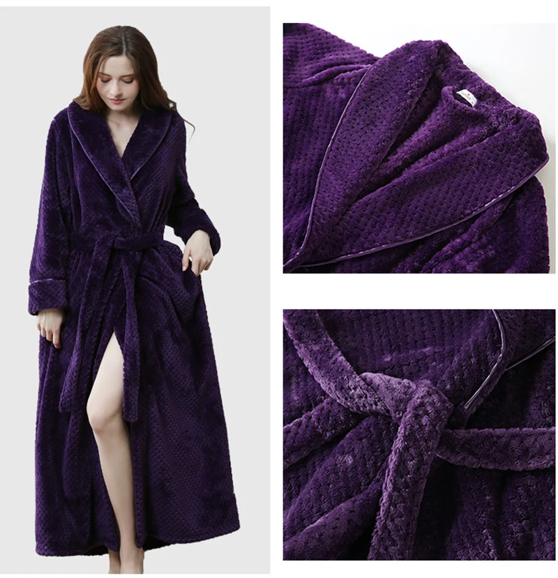 Зимний халат размера плюс, мягкий фланелевый Халат, кимоно, теплый банный халат из кораллового флиса, ночные меховые халаты, халат для мужчин и женщин, одежда для сна
