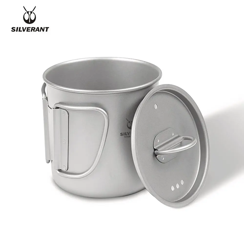 

Silverant Titanium Cup Coffee Tea Mug Travel Foldable Handle Water Cups Outdoor Tableware For Camping Cooking Pot With Lid