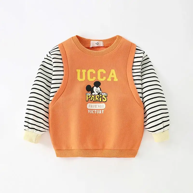 Spring/autumn Children's Sweater Cartoon Mickey Kids Girls Boys Long Sleeve Fake Two-piece Sports Sweatshirt Baby Casual Clothes oversized children's hoodie Hoodies & Sweatshirts