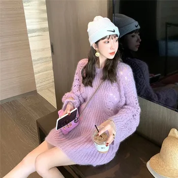 

CXFS 2020 New Spring Women Sweater Hollow Out Long Sleeve Female Loose Pullovers Knitted O-Neck Casual Fashion Korean Brand