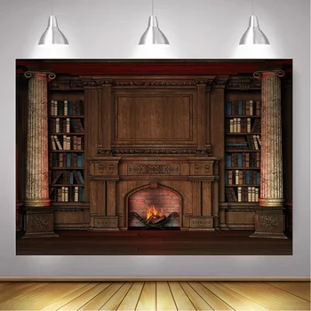 

Fireplace Wooden Bookshelf Backdrop for Photo Studio Library Palace Photography Background Chirstmas Photo Shoot Photocall