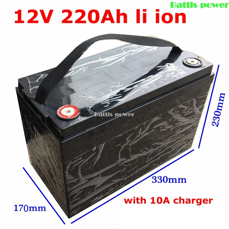 Водонепроницаемый 12v 220ah литий-ионный Перезаряжаемые акумуляторная батарея BMS Li-ion для 1200w инвертор лодка резервного питания солнечной энергии+ 10A заряда