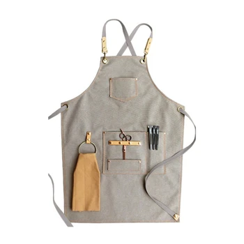 Chef Apron Cotton Canvas Cross Back Adjustable Apron with Pockets for Women and H58C 1