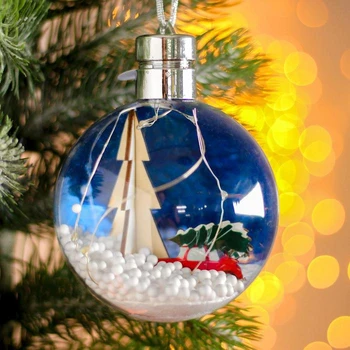 

Christmas ball with a wooden figure and lighting "Car and tree" 10x10 cm