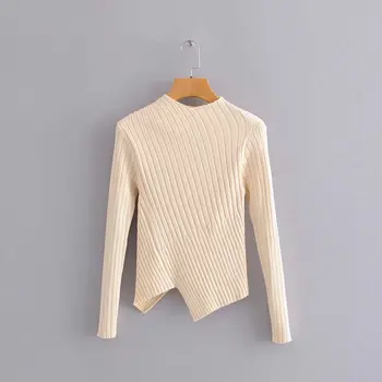 

2020 new women fashion solid color irregular hem sweater ladies basic knitted slim high street thin sweaters chic tops S220