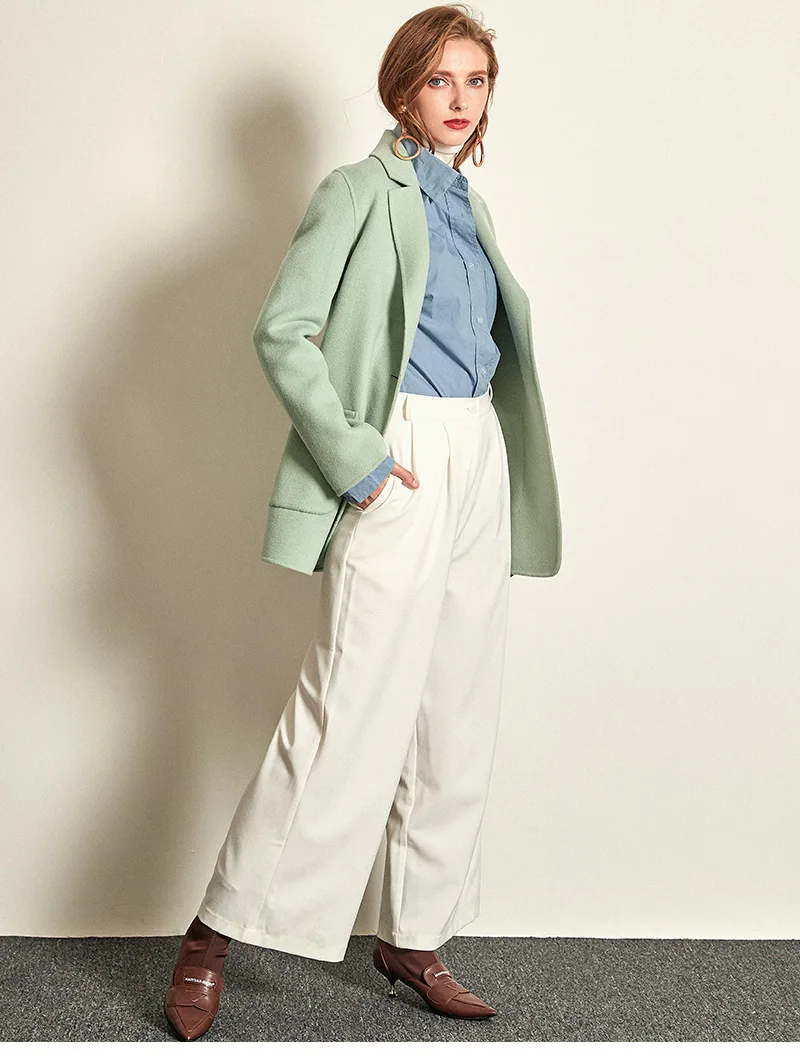 women s winter coat light green Double sided wool cashmere outwear autumn plus size ladies fashion overcoats free ship