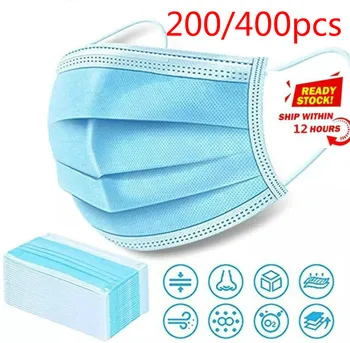 

200/400pcs Disposable Protective Mask 3 Layers Dustproof Facial Protective Masks safety Prevent bacteria anti-virus Mask