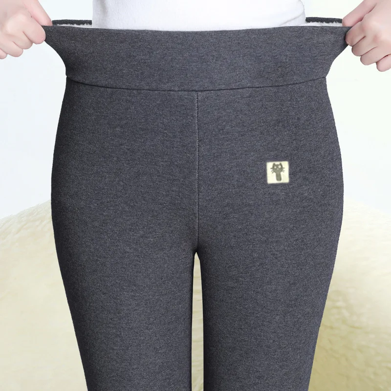 Semfri зимние леггинсы, брюки, обтягивающие, толстый бархат, шерсть, флис, высокая талия, фланелевые уличные брюки, повседневные женские леггинсы - Цвет: Grey B