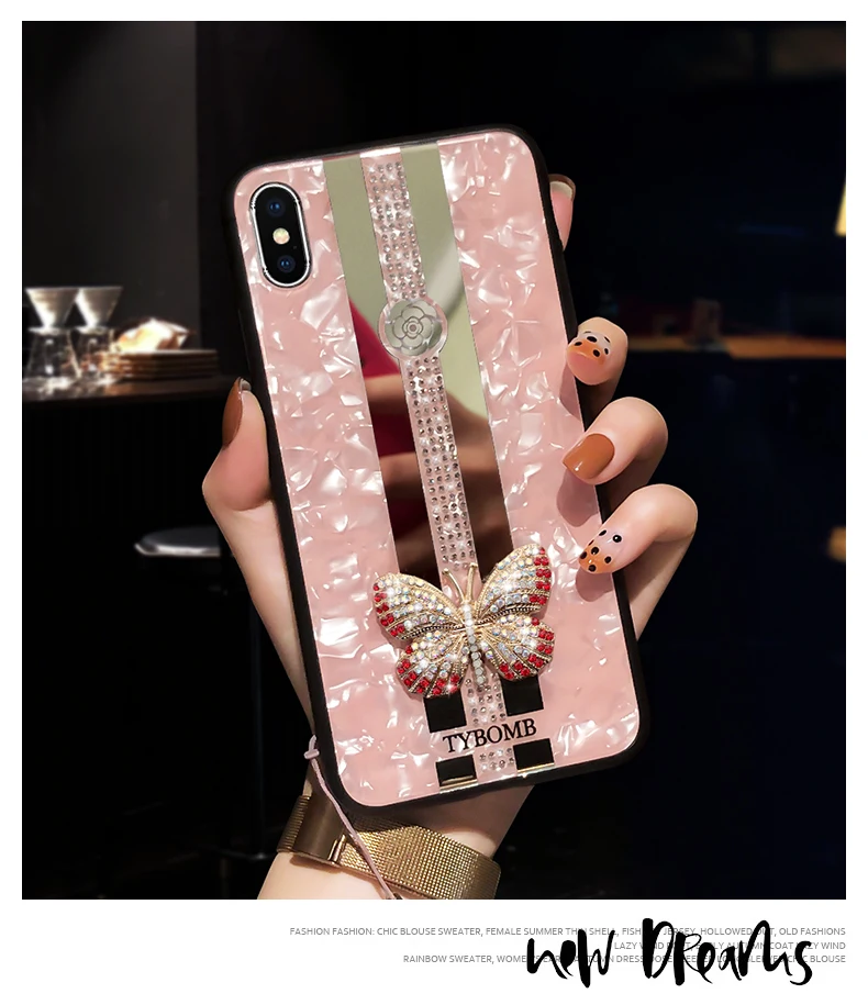 Милые зеркальные чехлы с 3d бабочками и блестящими полосками для iPhone 11 Pro Max XS MAX XR X 6