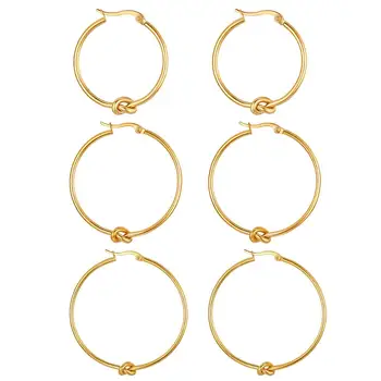 

Boniskiss Love Knot Golden Hoop Earrings for Women Girl Stainless Steel Earrings Stylish Wedding Jewelry Women Accessories