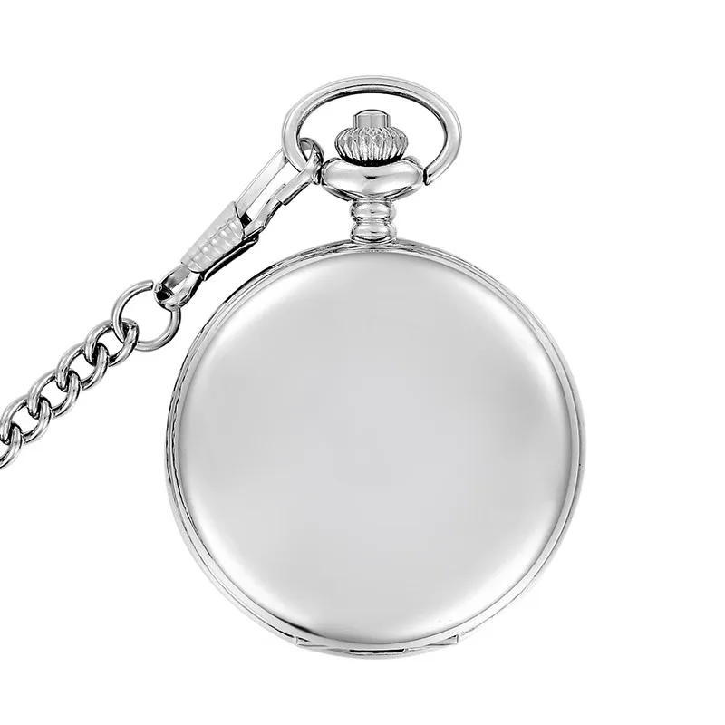 Модные серебряные/Бронзовые/черные/золотые карманные часы гладкие кварцевые карманные часы Ювелирная цепочка из сплава ожерелье подарок для мужчин и женщин - Цвет: silver chain