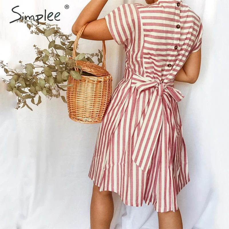 Женское платье в полоску Simplee Повседневное на кнопках с коротким рукавом лето