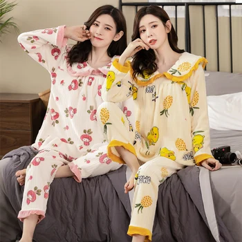 

Thick Warm Long Sleeve Flannel Print Pajama Sets For Women 2020 Winter Coral Velvet Sleepwear Homewear Pijama Mujer Home Clothes