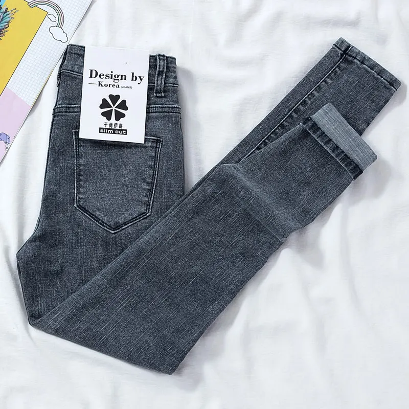 High Waist Skinny Jeans Woman Chic Elastic Show Slim Gray Solid Denim Pencil Pants Woman Korean Fashion Jean Female Plus Size High Waist Skinny Jeans Woman Chic Elastic Show Slim Gray Solid Denim Pencil Pants Woman Korean Fashion Jean Female Plus Size