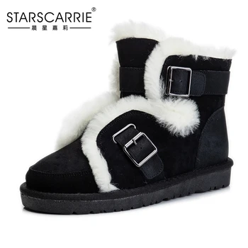 

NEW sheepskin suede leather Australia flat winter boots for women sheep wool shearling lined warm rubber soft Snow shoes