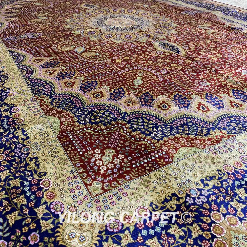 YILONG 9 2 &quotx 12 8&quot Персидский большой шелковый ковер ручной работы красный медальон