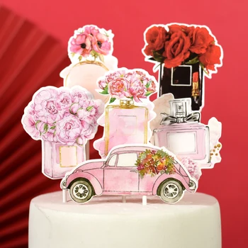 

Cakesmile Wedding Cupcake Cake Topper Perfume Flower Car Paperboard Cake Decor For Wedding Birthday Party Supplies Engagement