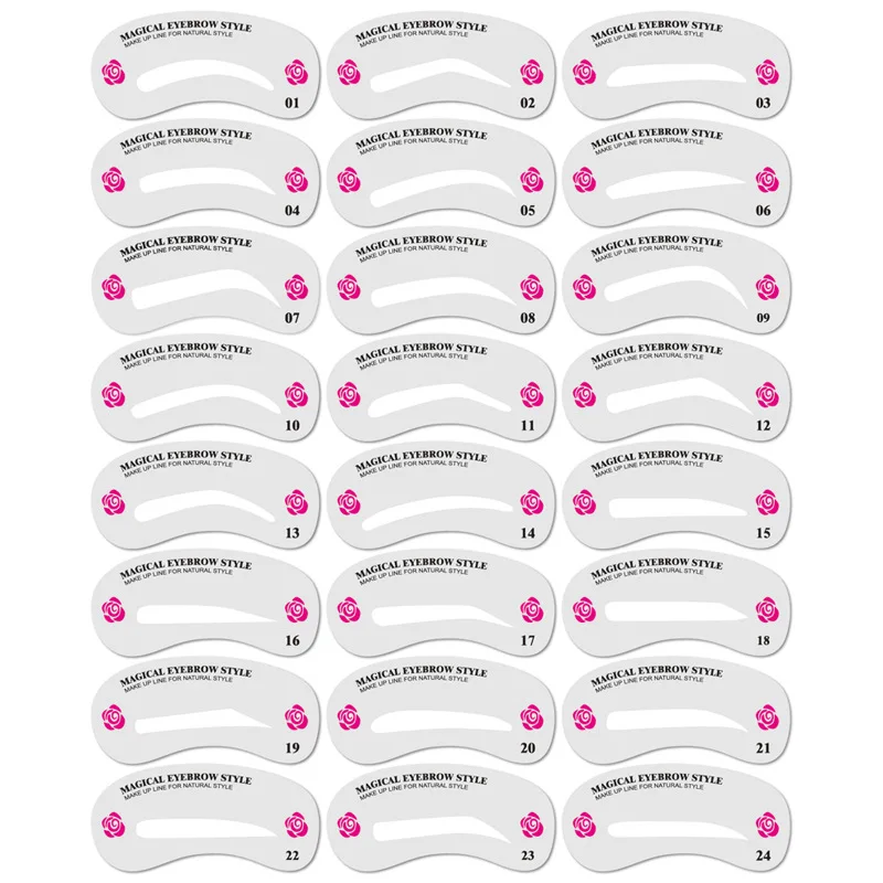 

24 Styles Eyebrow Shaping Stencils Grooming Kit Makeup Shaper Set Template Tool l For Women Beauty Modelo de sobrancelha