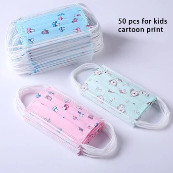 

50 Pcs Kids Disposable Face Mask Children Facemask 3 Layers Child Boys Girls Mouth Masks Include Melt-Blown Waterproof no box